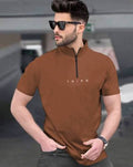 Men High Neck Zipper Half Sleeve T-shirt